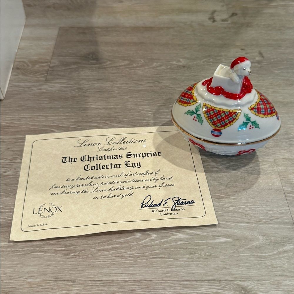 1994 Lenox Christmas Surprise Collector Egg with Box and Paperwork